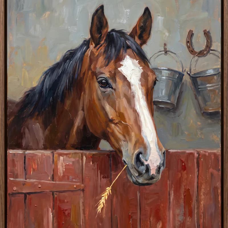Witziges Tierportrait als Ölgemälde: An der Stalltür