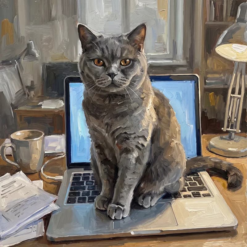 Witziges Tierportrait als Ölgemälde: Auf der Tastatur