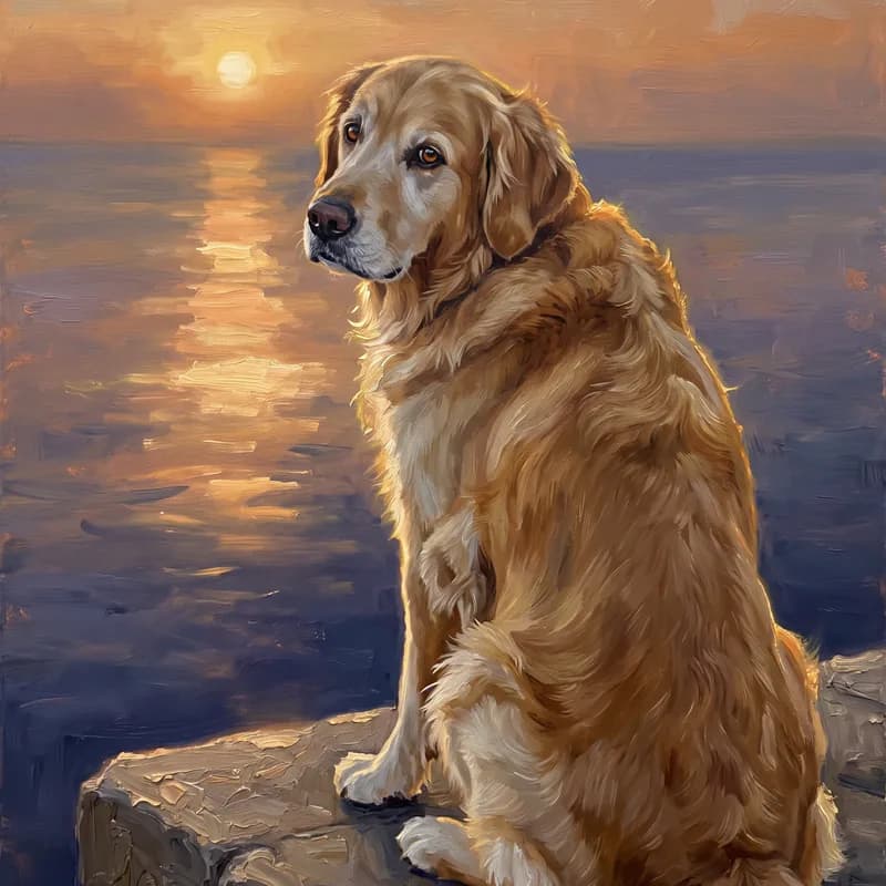 Witziges Tierportrait als Ölgemälde: Blick aufs Meer
