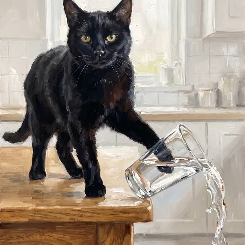 Witziges Tierportrait als Ölgemälde: Glas an der Kante