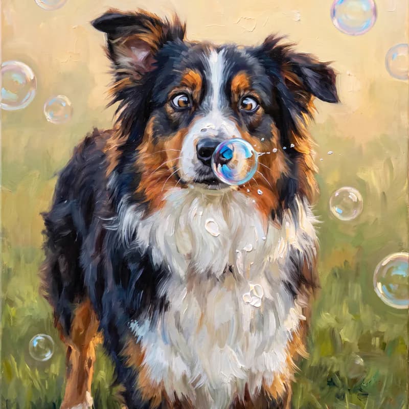 Witziges Tierportrait als Ölgemälde: Seifenblasen