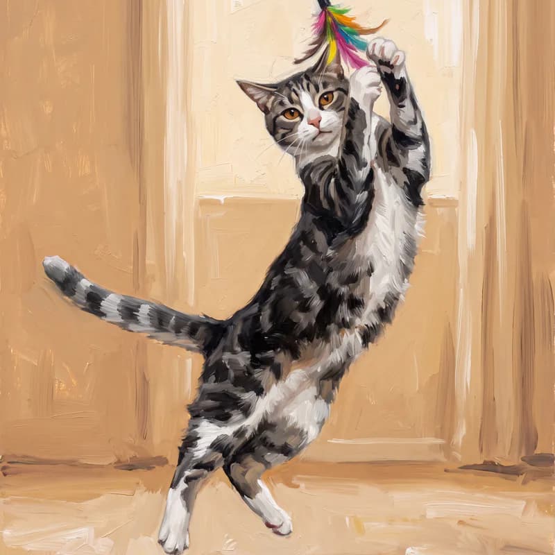 Witziges Tierportrait als Ölgemälde: Sprung nach der Maus