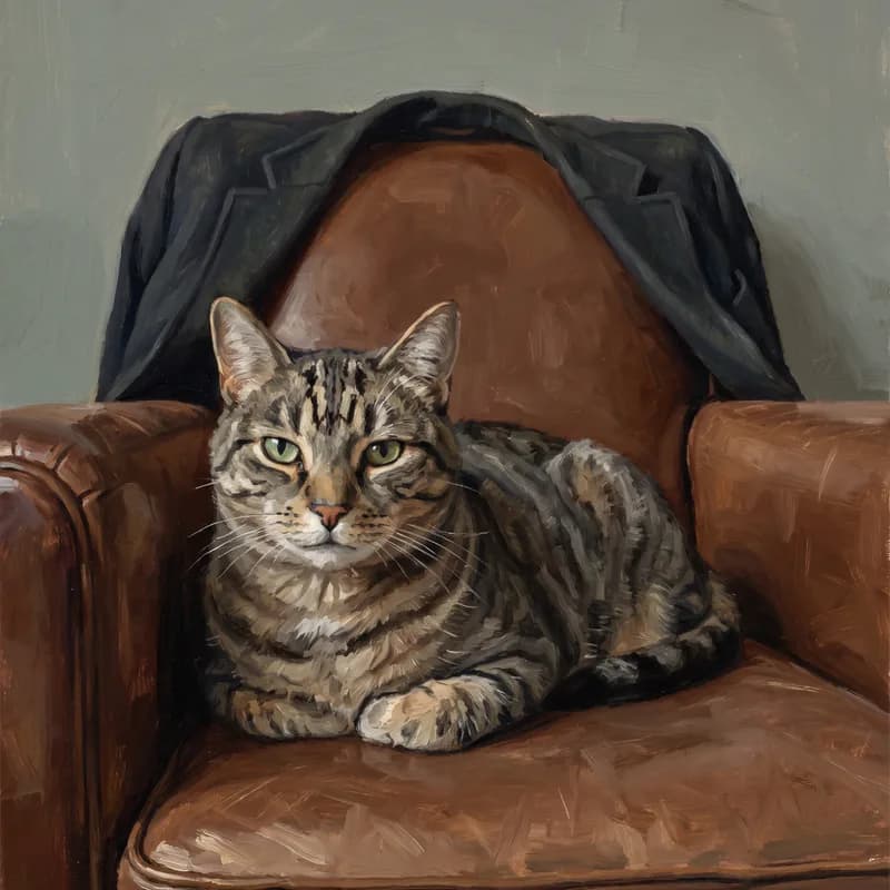 Witziges Tierportrait als Ölgemälde: Stuhl besetzt
