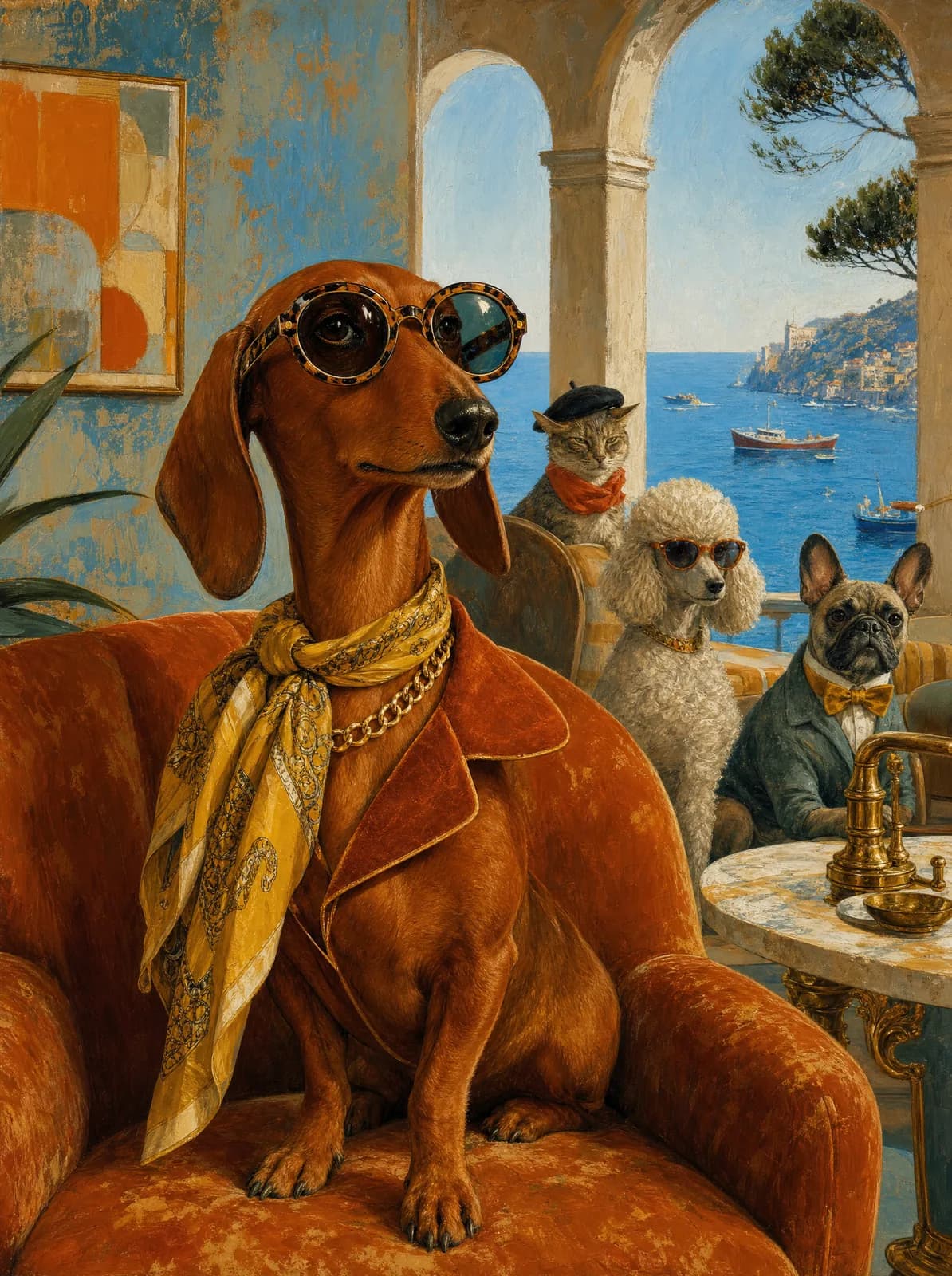 Mid-Century Riviera KI-Tierportrait Beispiel